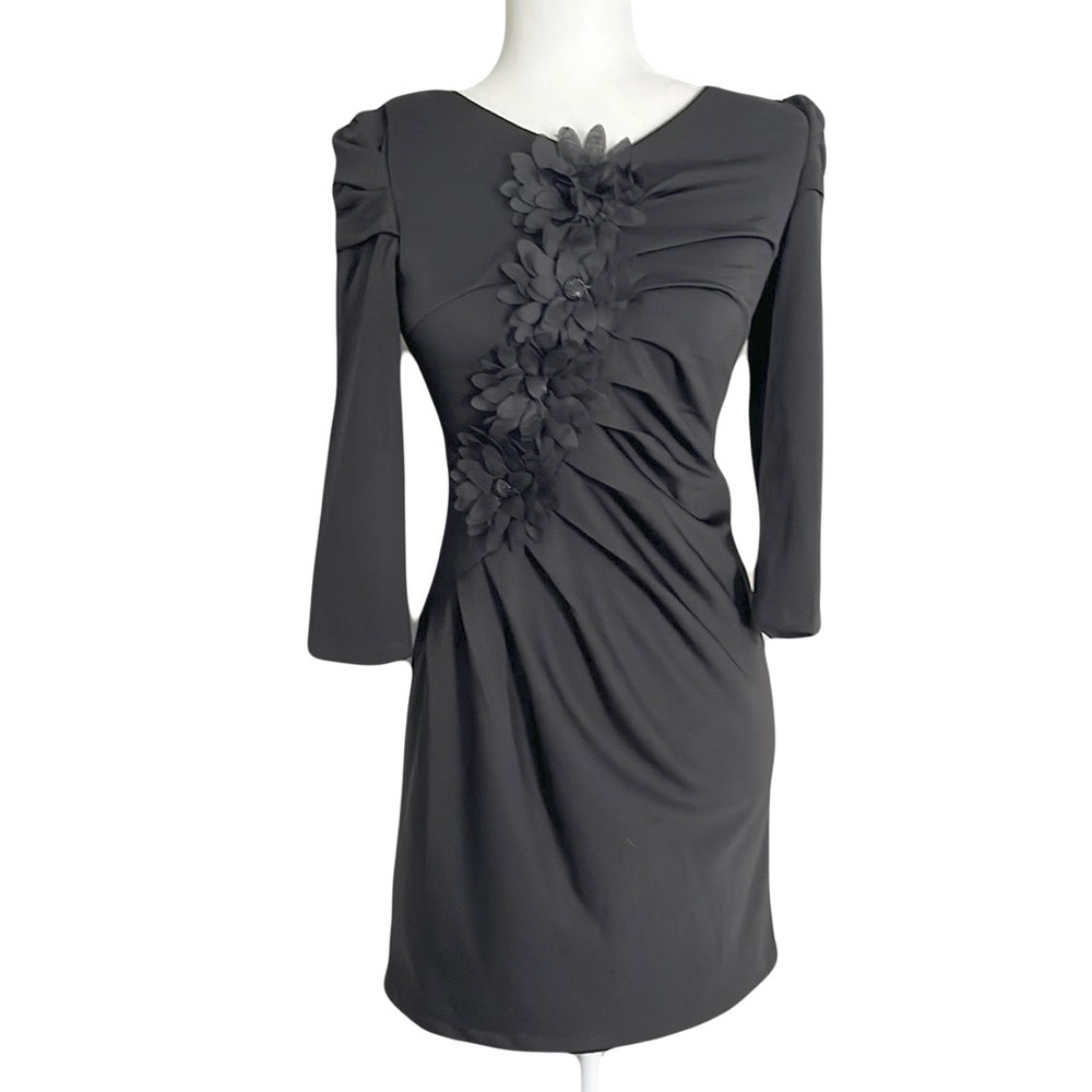 Tinziling Black Ruched 3/4 Sleeve Cocktail Party Dress / XS